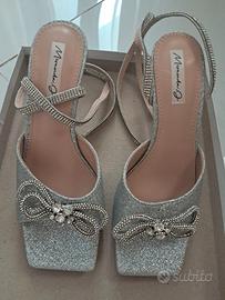 Scarpe argento glitter,stras.