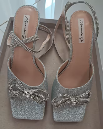Scarpe argento glitter,stras.