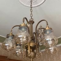 Lampadario vintage in ottone con 8 vetri Murano