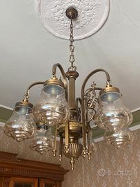 Lampadario vintage in ottone con 8 vetri Murano