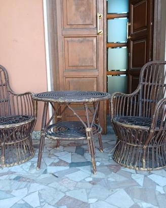 set da giardino vintage in vimini 