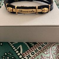 Braccialetto in pelle con targhetta nome Riccardo