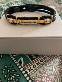 Braccialetto in pelle con targhetta nome Riccardo