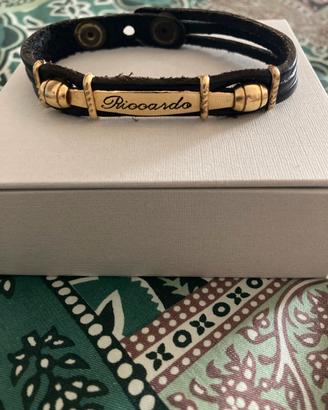 Braccialetto in pelle con targhetta nome Riccardo