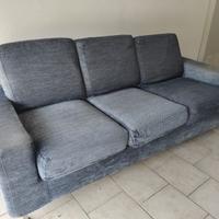 Divano 3 posti in tessuto grigio-blu