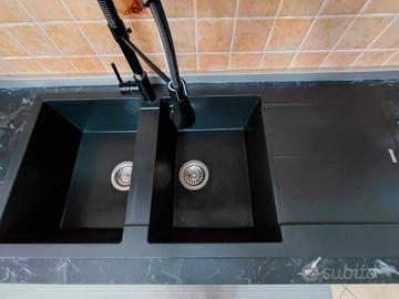 Lavello cucina nero con fontana 115cm