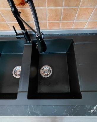 Lavello cucina nero con fontana 115cm