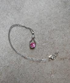 Collana in argento con ciondolo brillante rosa 