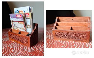 Portacarte portalettere classico legno intagliato