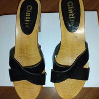 SANDALI con tacco CINTI, in legno e pelle - n°38