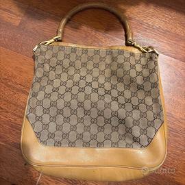 Borsa Gucci vintage monogram con manico in bamboo