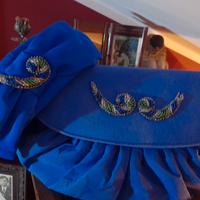 Ser capoello+Pochette vintage'80 seta bluette