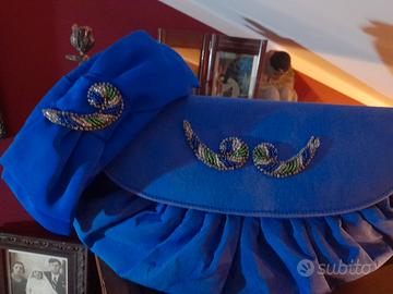 Ser capoello+Pochette vintage'80 seta bluette