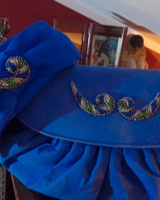 Ser capoello+Pochette vintage'80 seta bluette