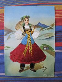Cartolina costume regionale Piemonte ricamata
