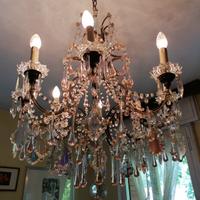 Lampadario in cristallo rosato, funzionante