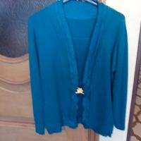 Elegante maglia lana e cachemire blu con volant