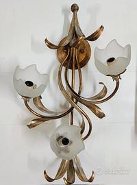 Applique shabby chic 3 luci in ferro battuto e vet