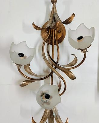 Applique shabby chic 3 luci in ferro battuto e vet