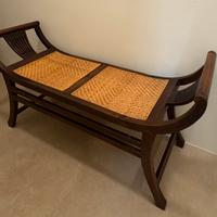 Panca etnica in legno e paglia intrecciata cinese