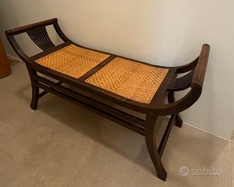 Panca etnica in legno e paglia intrecciata cinese
