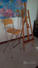 Grande cavalletto e sgabello alto per pittore