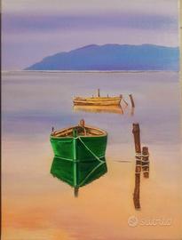 Dipinto a olio su tela :" barche" 30 x  40 cm