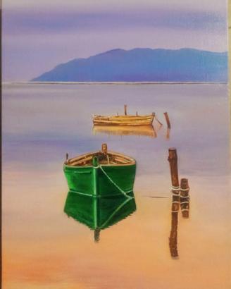 Dipinto a olio su tela :" barche" 30 x  40 cm