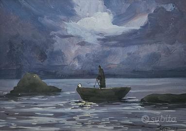 Rematore Notturno - Dipinto originale anni 1950
