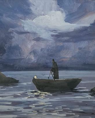 Rematore Notturno - Dipinto originale anni 1950