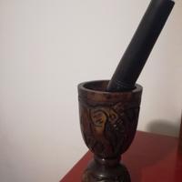 Mortaio artigianato legno inciso africa per cucina