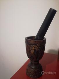 Mortaio artigianato legno inciso africa per cucina