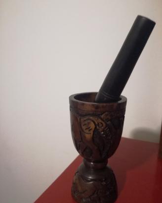 Mortaio artigianato legno inciso africa per cucina