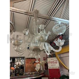 LAMPADARIO MURANO VETRO TRASPARENTE 6 LUCI FIORI E