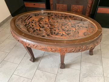 Tavolino  intagya mani ovale da the cinese vintage