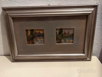 Quadro con due miniature paesaggio -impressionista