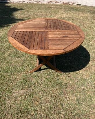 Tavolo in legno teak rotondo pieghevole