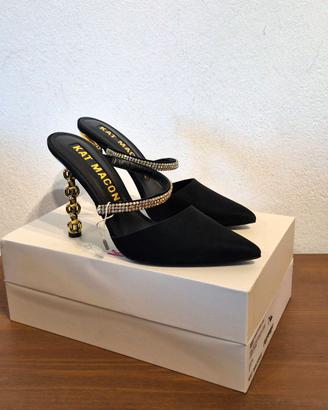 Mules, tacco, pelle, nero, strass, Kat Maconie, 40