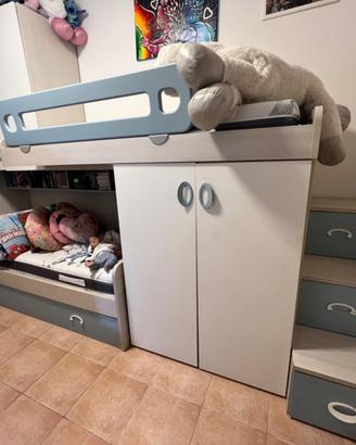 Cameretta a Soppalco con 3 Letti - Design Moderno