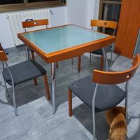 Tavolo CALLIGARIS legno ciliegio, vetro satinato.