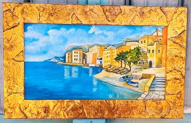 Quadro con Amalfi, dipinto a mano su tela firmato.