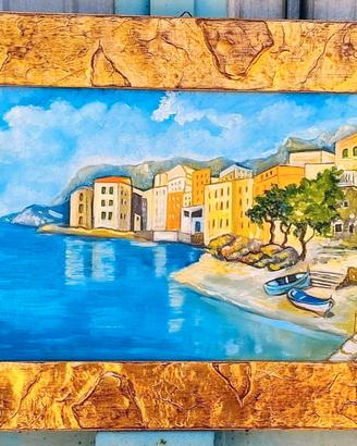 Quadro con Amalfi, dipinto a mano su tela firmato.