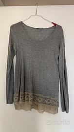 Maglia Sisley grigia in viscosa con pizzo taglia S