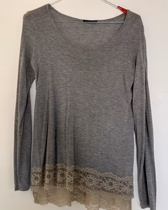 Maglia Sisley grigia in viscosa con pizzo taglia S