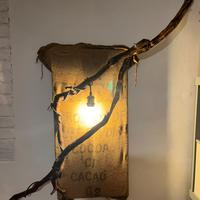 Lampada artigianale in legno di vite e juta