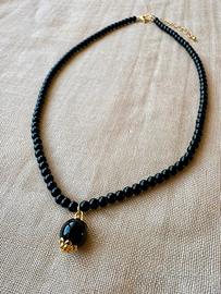 Collana perle ossidiana su coccu kokku onice