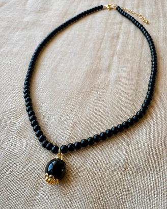 Collana perle ossidiana su coccu kokku onice