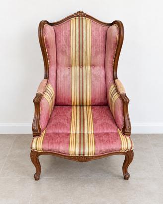 Poltrona Bergère Vintage Legno Rosa a Righe