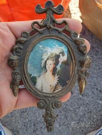 quadro miniatura vintage ottone made in Italy seta