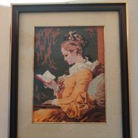 quadro mezzo punto donna con libro